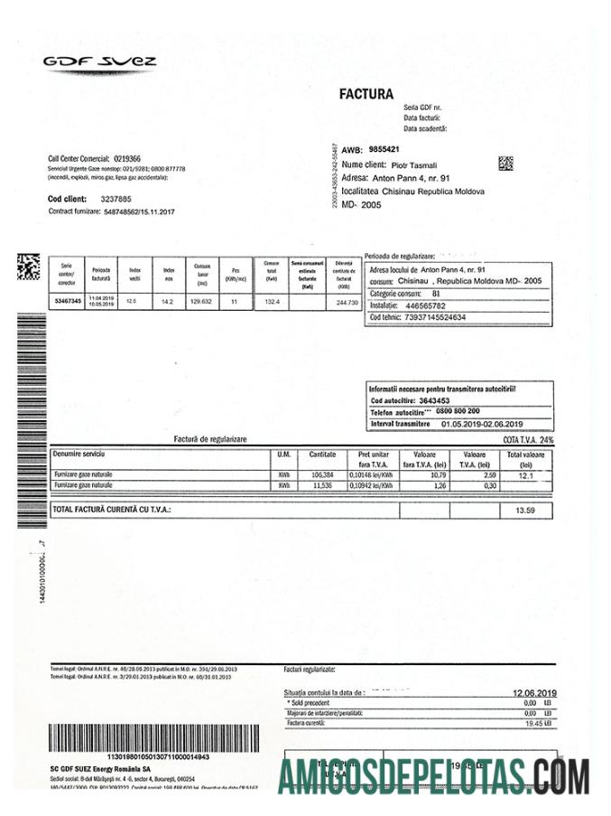 Para baixar modelo de fatura de serviços públicos de gás da Moldávia, totalmente editável em formato PSD